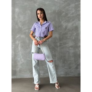 Camicetta Casual da <span class=keywords><strong>Donna</strong></span> Topshow con Dettaglio Cintura a Righe <span class=keywords><strong>Lilla</strong></span> per Vendita all'Ingrosso - Elegante Top a Maniche Lunghe con Bottoni - Product Image 3