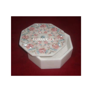 Exportador indio y forma octogonal nuevo proveedor de calidad de primera clase hecho a mano nácar blanco mármol incrustaciones joyero - Product Image 1