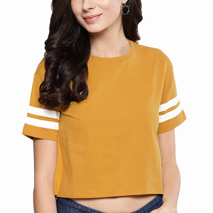 Personalizado de alta calidad logotipo personalizado serigrafiado Sexy recortada camiseta mujer suave algodón Spandex Crop Top camisetas - Product Image 1