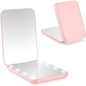 Compact Makeup Mirror Com Led light Mini Portátil Mão Bolso 2X Ampliação Foldable Vanity Mirrors Ferramentas Cosméticas