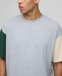 T-shirt Hip Hop pour homme en coton 100% de haute qualité, coupe ample, blocs de couleur, logo imprimé numérique personnalisé, épaules tombantes, séchage rapide - Product Image 3