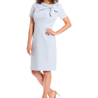 Robe fourreau polie pour femmes avec nœud robe de travail carrière bureau bureau tendance col en v femmes taille incurvée couture crêpe