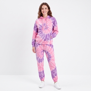 Women's Winter <b>Tie</b>-<b>Dye</b> Eco-Friendly Polyester Fleece Casual Jogger <b>Set</b> with Digital Print OEM ODM Custom Colors Low MOQ - Product Image 1