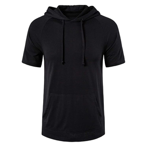 Sudadera con capucha de manga corta para hombre, sudadera de entrenamiento para gimnasio, sudaderas con capucha de moda con ajuste muscular, camisetas con capucha de algodón - Product Image 1