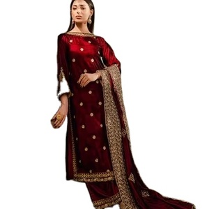 Vêtements d'hiver respirants pour femmes châle en velours brodé motif solide matériau en polyester paillettes dorées Tilla travail longueur carrée - Product Image 1