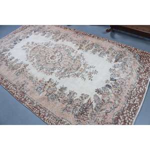 Turkish Rug, 5.4x9.3 ft Large Rug, <b>Brown</b> Bordered <b>Wool</b> Vintage Rug - Product Image 4