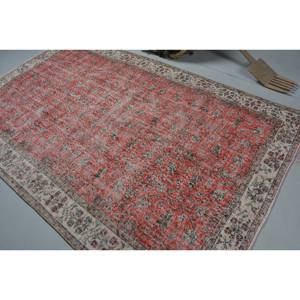 Alfombra Turca Vintage Ecológica de Pelo Medio para Áreas Grandes, Color Rojo Beige Clásico, 5.5 x 8.9 pies, Base de Látex y Lana, Diseño Patchwork Tabriz - Product Image 4