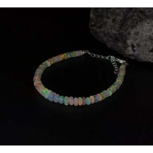 AAA+ Ethiopian Fire Opal Bead <b>Bracelet</b> 925 Sterling <b>Silver</b> Gift - Product Image 2