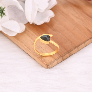 Piedra preciosa de turmalina natural, Plata de Ley 925 sólida, chapado en oro amarillo, banda de diseñador, anillo ajustable, joyería de encanto - Product Image 4