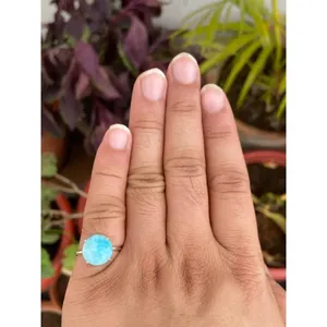 Romantic Round Larimar <b>Ring</b> <b>925</b> Sterling <b>Silver</b> Handmade Gemstone <b>Ring</b> Wholesale Jewelry Supplier - Product Image 4