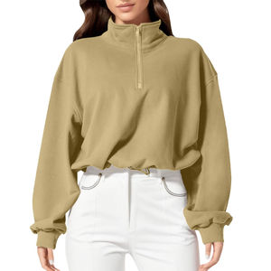 High Quality <b>Women's</b> Oversize <b>Half</b> <b>Zip</b> <b>Sweatshirt</b> with Stand Collar Pullover Contrast Color Front Logo For Spring At Cheap Price - Product Image 6