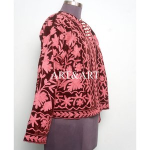 Veste courte pour femme en velours bohème brodée à la main, motif floral, éco-responsable, matelassée, imprimée, 100% coton, coque en coton - Product Image 4