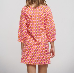 Short V-neck Paisley Bohemian <b>Dress</b> with Half Sleeve & Belt 100% Cotton Woven T-Shirt Style Blouse - Product Image 6