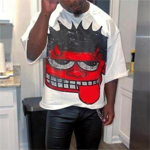 T-shirts pour hommes en coton 100% tricoté, design streetwear personnalisé, surdimensionné, épaules tombantes, coupe ample, imprimé graphique - Product Image 2