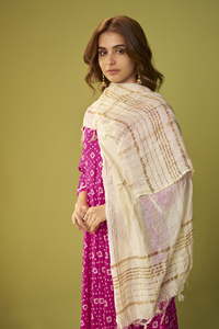 Best Quality Cotton Aanarkali Gown with Beaded Borders and Flowy Dupatta for Spiritual Gatherings <b>Indian</b> <b>Pakistani</b> <b>Clothing</b> - Product Image 5