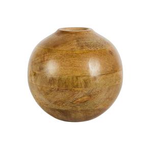 Vase à fleurs sculpté en bois de forme ronde avec pots de fleurs en bois d'acacia poli brillant pour décoration de table de bureau taille personnalisée - Product Image 2