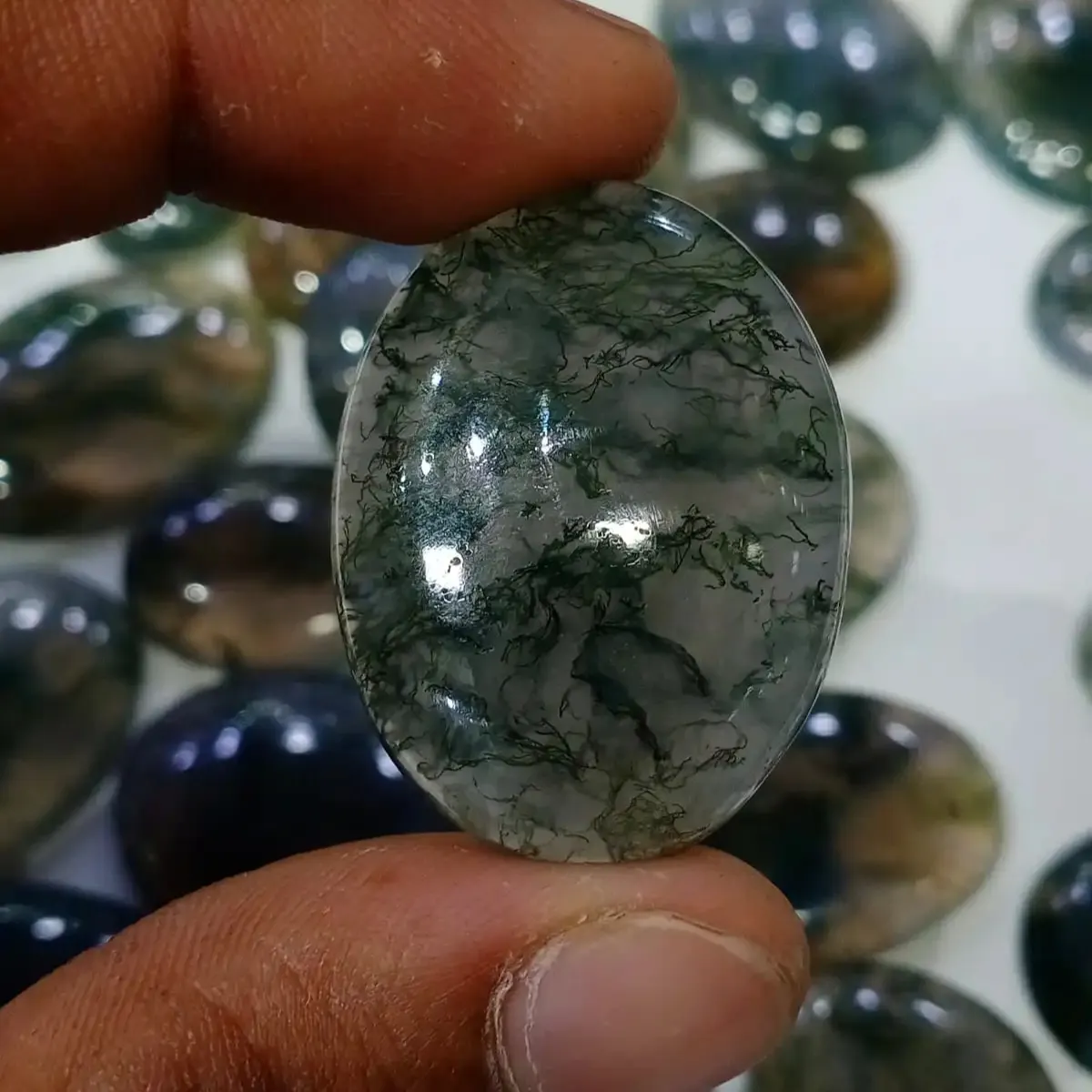 Natural Black Transparent Moss Agate Pear Round Shape Loose Gemstone For Jewelry Making At Wholesale Price Cut Moss Agate