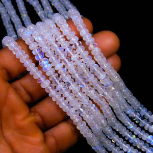 Brins de perles de pierre de lune arc-en-ciel 5-6mm, coupes brillantes lisses, rondelles polies, opale naturelle, grenat blanc, couleurs éclatantes, certifiées GIA - Product Image 3
