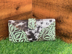 Nouveau Style occidental sculpture embrayage élégant fourrure de vachette en cuir gaufré coque de téléphone nouveau Design couleur verte portefeuilles en cuir occidental - Product Image 5