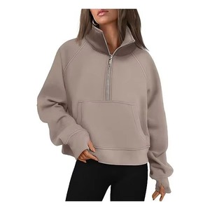 High Quality Custom <b>Women's</b> quarter Zip Casual Classic Fleece Sweatshirt Solid Pattern <b>Turtle</b> <b>Neck</b> plus size Knitted Winter wear - Product Image 1