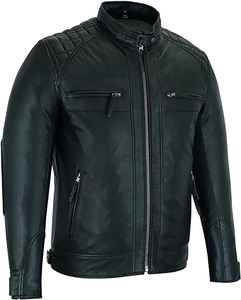 Blouson bombardier en cuir véritable noir personnalisé OEM pour hommes Streetwear Blouson de moto uni veste de gros pour hommes - Product Image 1