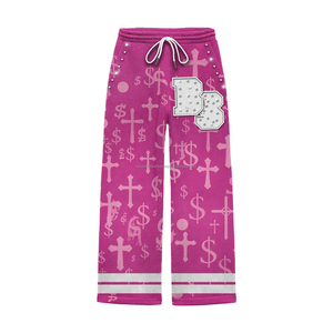 Premium 320 GSM cotton polyester fleece sweatpants green printed <b>fabric</b> reflective panel <b>rhinestone</b> embroidered logo - Product Image 2