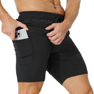 กางเกงขาสั้นชายหาดแบบ2-in-1ของผู้ชายเอวยางยืดรัดกล้ามเนื้อสำหรับเล่นเซิร์ฟแห้งเร็วลายพื้นสองชั้น - Product Image 2