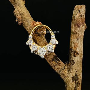 14K Solid Gold Pear Shape Natural Diamond Daith Clicker Fine Jewelry. - Product Image 3