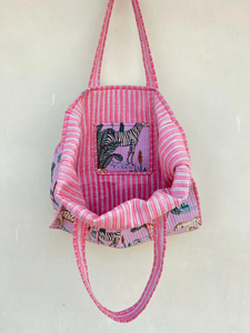 Sacs fourre-tout indiens matelassés à la main bloc de coton imprimé grand sac à provisions à bandoulière femmes - Product Image 2