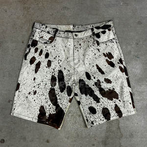 Pantalones cortos de piel con pelo de dos tonos para hombre Diseño único hecho a mano Pantalones cortos de cuero con pelo para hombre - Product Image 2