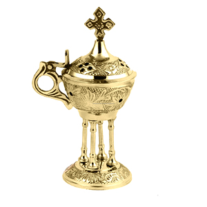 Brûleur d'encens en laiton, encensoir chrétien, brûleur fait à la main, prix personnalisé avec poignée en bois - Product Image 2