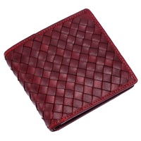 Dompet Pria Kulit Asli Berkualitas Tinggi Model Bifold Tipis Anti RFID untuk Perjalanan, Lapisan Katun, Logo Pendek, Anyaman Tangan, Menarik Perhatian
