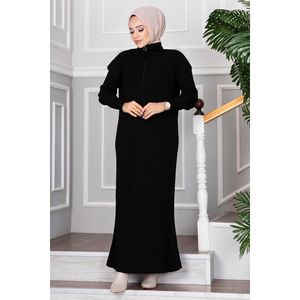 Robe tricotée Hijab à demi-fermeture éclair Noir - Product Image 2