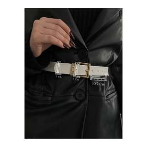 Ceinture pour femme avec boucle en or Written Bridge, ceinture pour pantalon, ceinture pour veste, ceinture pour robe, ceinture pour chemise - Blanc-Or - Product Image 1