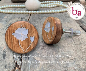 Artisanat de style industriel Incrustation de nacre en bois Boutons gravés de fleurs et poignées pour tiroir de cuisine Armoire Chambre à coucher - Product Image 2