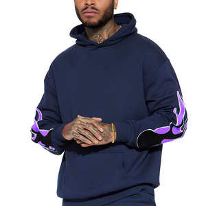 Sweat à capuche surdimensionné brodé d'automne épais et chaud pour hommes pull en molleton de coton lourd imprimé sur mesure en gros - Product Image 3