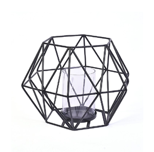 Porte-bougie moderne en métal géométrique avec insert en verre - Product Image 4