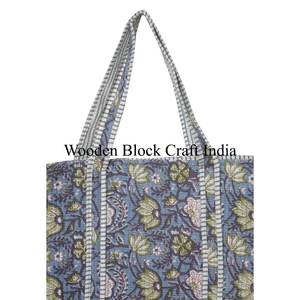 Beautiful Quilted 100% Cotton Tote <b>Bag</b> Large Soft Floral Handprint Bohemian Artisan Design Open Daily Fashion Beach Grocery <b>Bag</b> - Product Image 2