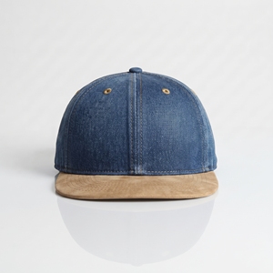 Wholesale 6 Panel Blue Denim with <b>Tan</b> Brim Cap Unisex Casual Hat Custom Logo High Quality OEM ODM Low MOQ Adjustable <b>Belt</b> Back - Product Image 1
