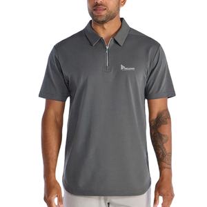 เสื้อยืดโปโลแขนสั้นสำหรับผู้ชายเสื้อโปโลแขนสั้นมีซิปรูดตัด4ทางโลโก้ตามสั่ง - Product Image 1