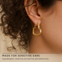 Anting Hoop Hati Kuningan Berlapis Emas 0.1-2.0MIC, Tahan Noda, Hipoalergenik, Perhiasan untuk Wanita