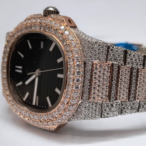 Diamond <b>Watch</b> Premium Luxury Hip Hop Mechanical Stainless Steel Customized Gold Plated <b>Black</b> Iced VVS Moissanite ETA Movement - Product Image 3