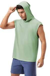 Haut de sport sans manches à capuche pour homme, léger, séchage rapide, en polyester, pour entraînement et fitness, disponible en OEM/ODM - Product Image 3