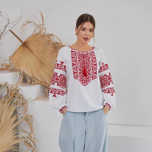 เสื้อเบลาส์ปักลายดอกไม้สไตล์ยูเครนสำหรับผู้หญิงแขนลูกโป่งประดับลูกไม้แขนยาวเต็มตัวเป็นมิตรต่อสิ่งแวดล้อม - Product Image 1