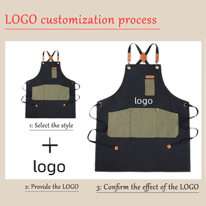 Usine directe OEM Barista Smock tablier noir coton cuisine cuisson coton tabliers Logo personnalisé plaine tablier de Chef - Product Image 3