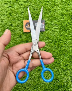 Ciseaux de coiffure à lame droite en acier inoxydable de haute qualité, poignée bleue, pointe pointue pour une utilisation en sécurité dans les salons - Product Image 1