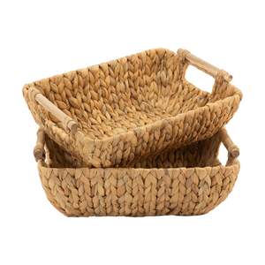 ISLA Handwoven Waterhyacinth Rect Tray <b>Baskets</b> Stackable Wicker Organizer 2-Pack With Wooden Handles for Home Hotel & Retail Use - Product Image 4