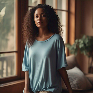 Camiseta de hombro caído para mujer, camiseta de verano de manga corta con cuello redondo, camiseta de gran tamaño de poliéster y algodón 100% para mujer - Product Image 5