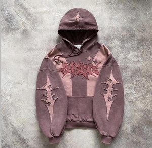 Sweat-shirt vintage streetwear en coton personnalisé, sans cordon, graphique, lourd, délavé, coupé et cousu, effet délavé à l'acide, effet décoloré par le soleil - Product Image 1