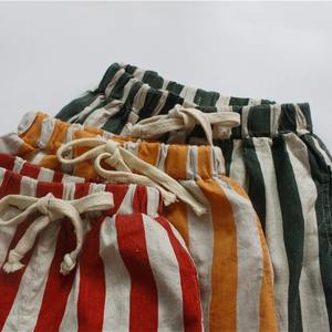 Pantalones de lino y algodón para niñas, pantalones cortos a rayas para niños, pantalones cortos informales para niños para el verano 2024 - Product Image 5